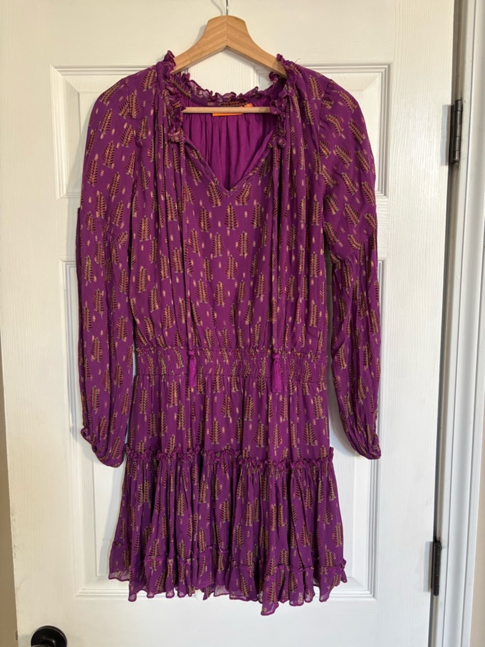 Oliphant Tuckernuck Smocked Waist Balloon Sleeve Short Dress in Purple, Size S
